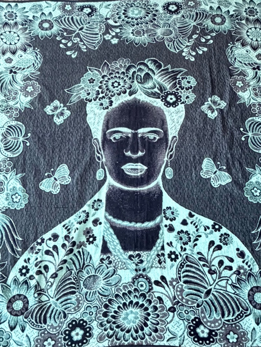 🖤 Frida Kahlo Reversible Woven Cotton Throw Blanket Oversized 90x78 Floral Boho - Picture 3 of 8